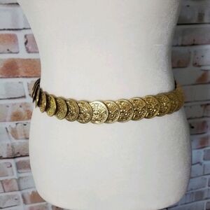 Vintage 80s Gold Faux Coin Stretch Belt 24-34" Waist